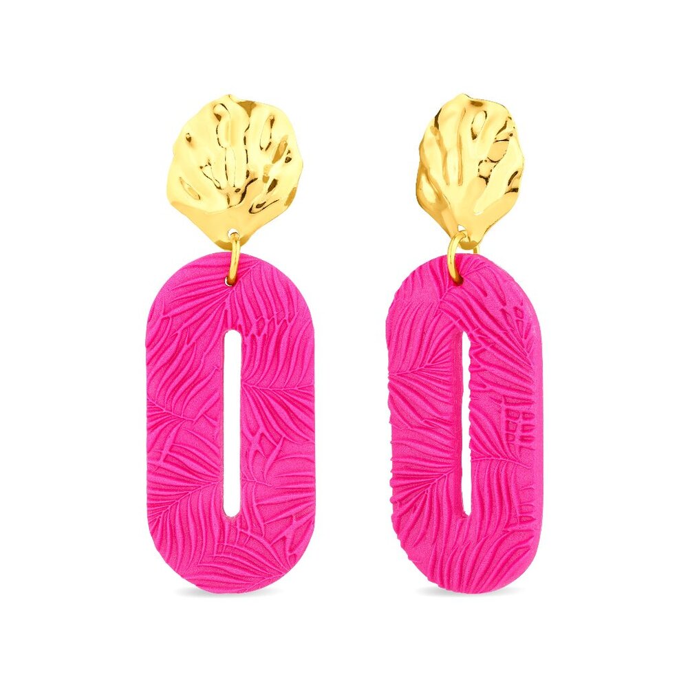 ORO BOTANICO OVAL STATEMENT EARRINGS - Italian Pink
